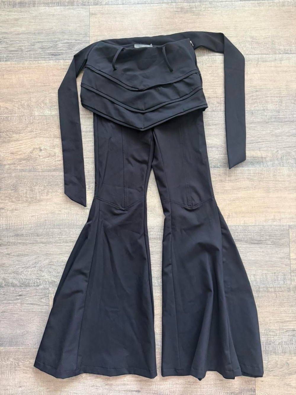 Teti Gio Black Avant Garde Belted Flare Pants Trousers 36 XS